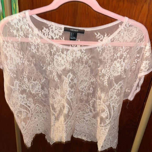 Forever 21 Lace Pink Floral Crop Top - Picture 4 of 4